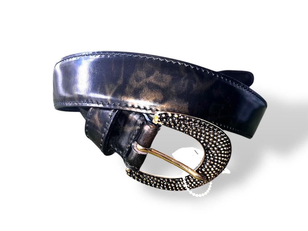 Vintage Cowhide Leather Belt Brown Gold Belt Italy Maison Blanche Size Small